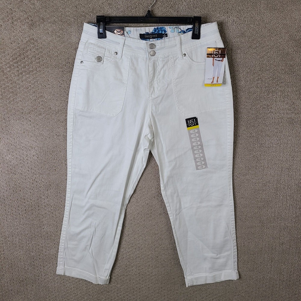ONE5ONE‎ Pants Womens 8 White Crop Cargo Style Cotton Stretch Casual NEW